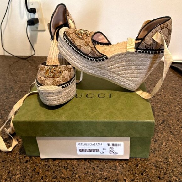 Gucci GG Marmont Espadrilles wedge Sandals - Picture 1 of 1
